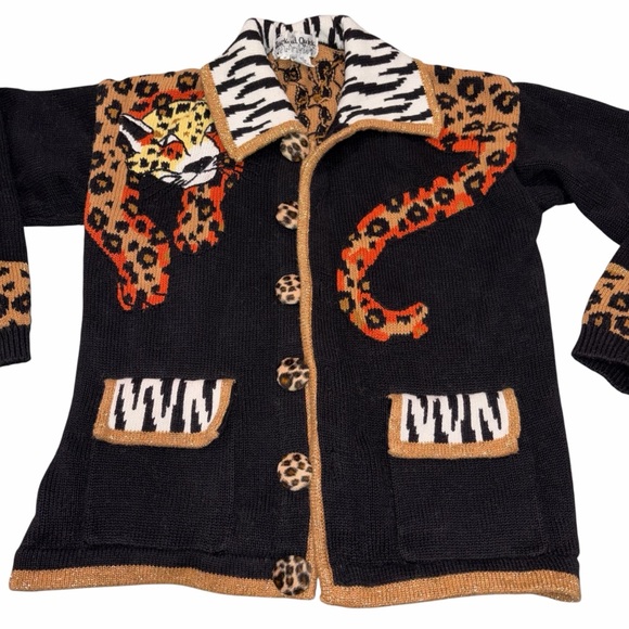 Vintage Jack B. Quick Leopard Cardigan Sweater size Medium - Picture 4 of 11